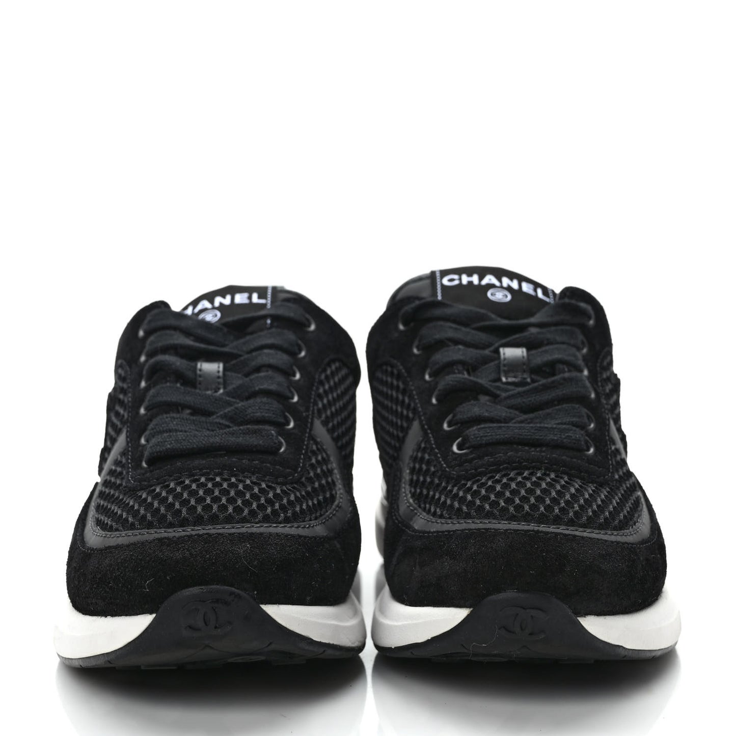 Calfskin Mesh Lycra Suede Womens Logo Sneakers 36.5 Black
