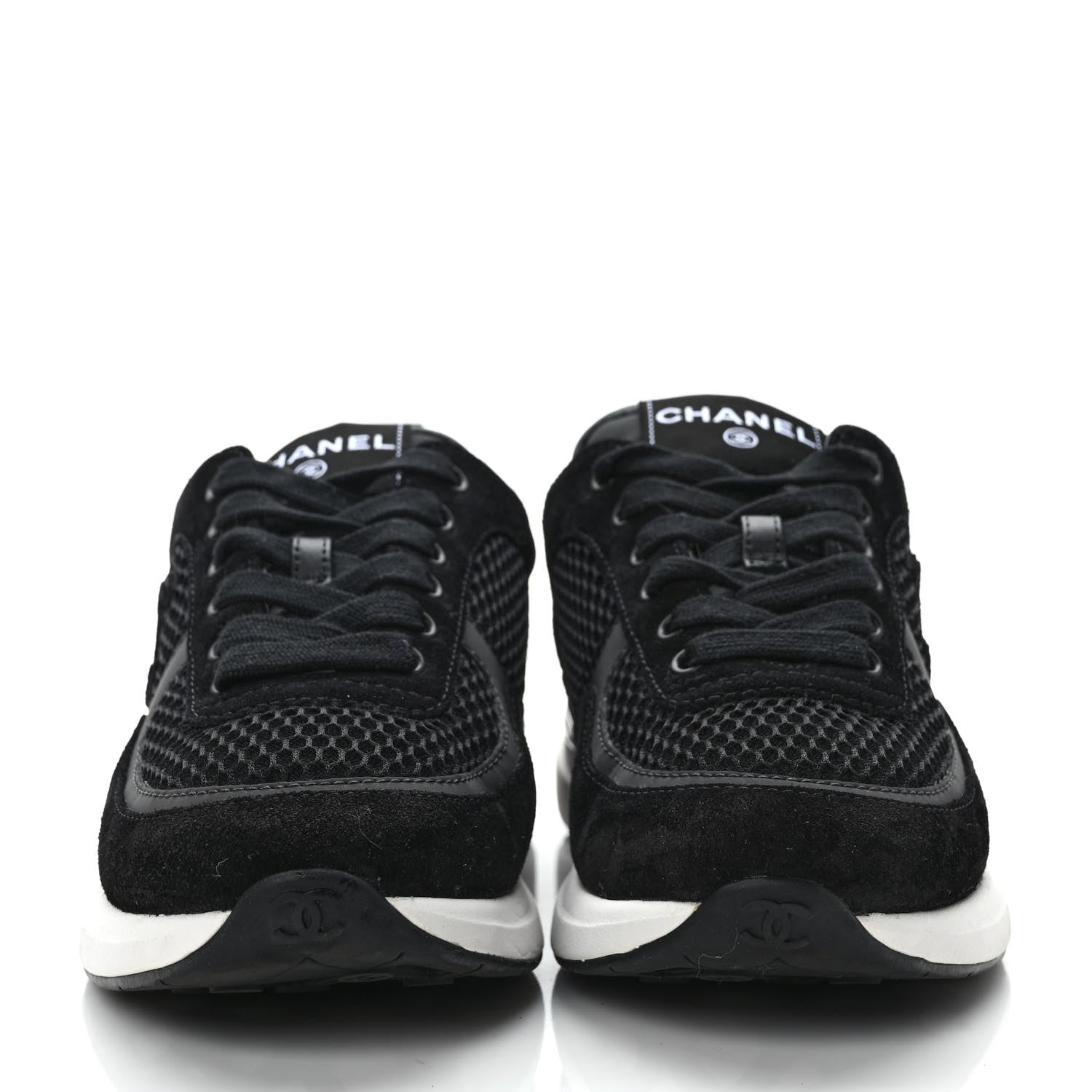 Chanel Calfskin Mesh Lycra Suede Womens Logo Sneakers 36.5 Black 2 of 6