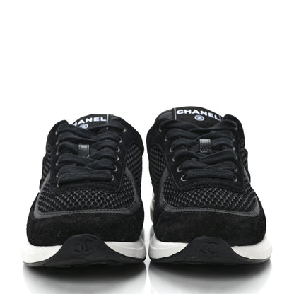 Chanel Calfskin Mesh Lycra Suede Womens Logo Sneakers 36.5 Black 2 of 6
