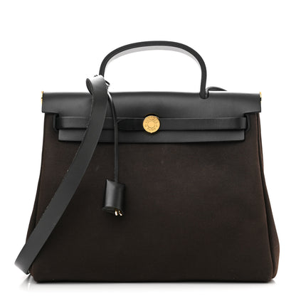 Hermes Military Toile Vache Hunter Herbag Zip Retourne 31 PM Black Ebene 3 of 10