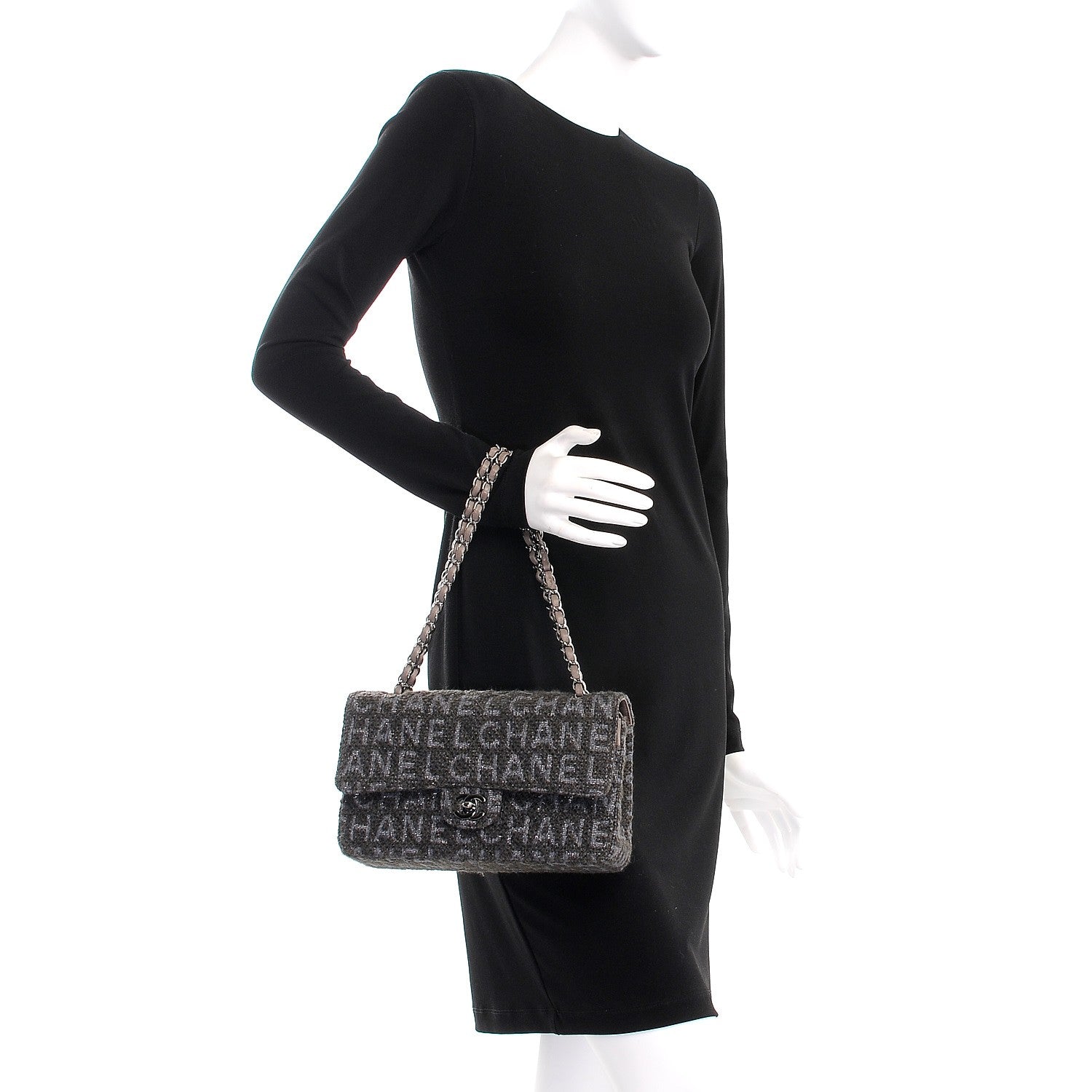 Chanel Tweed Quilted Medium Double Flap Grey 3 of 9