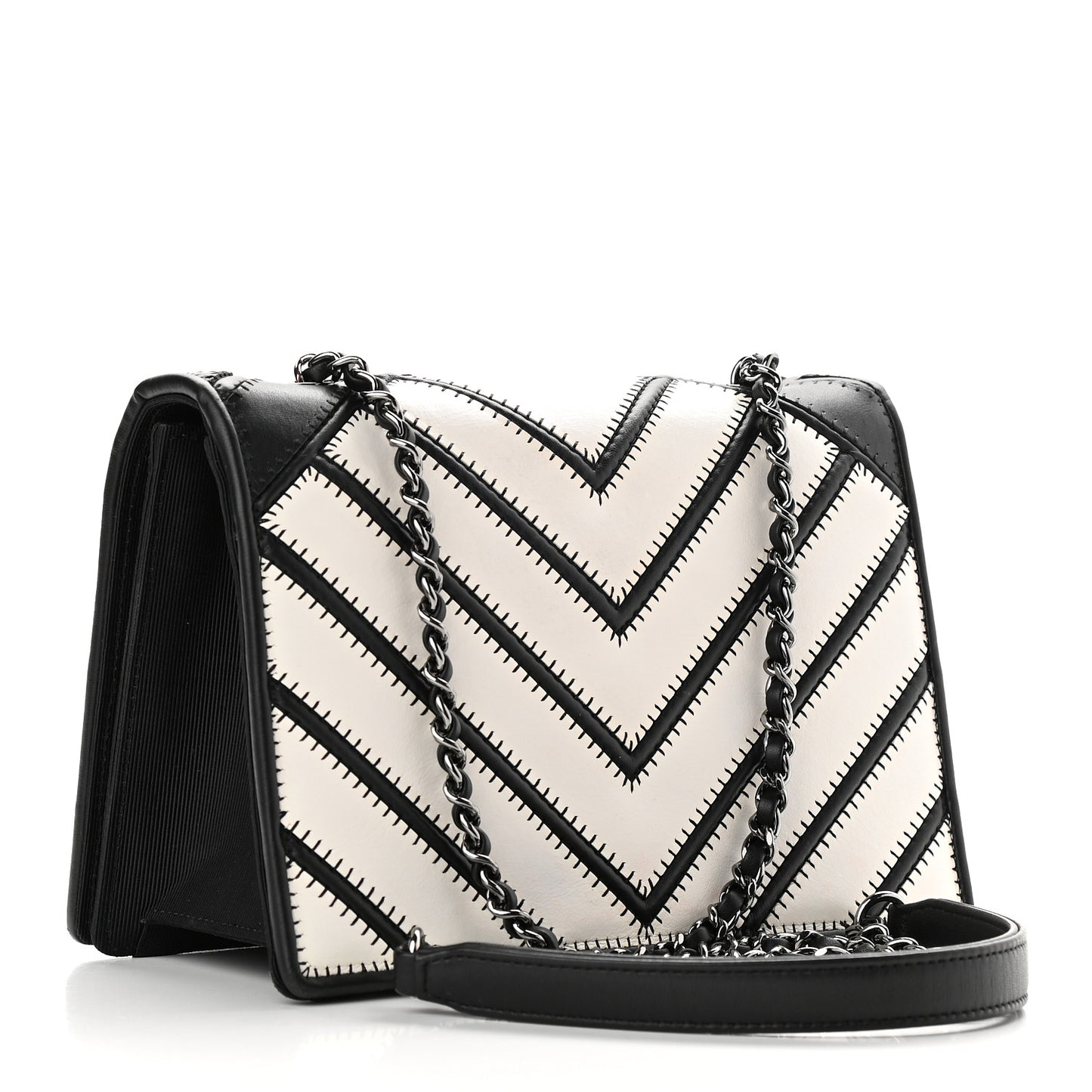 Lambskin Chevron Quilted Small Couture Flap Black White
