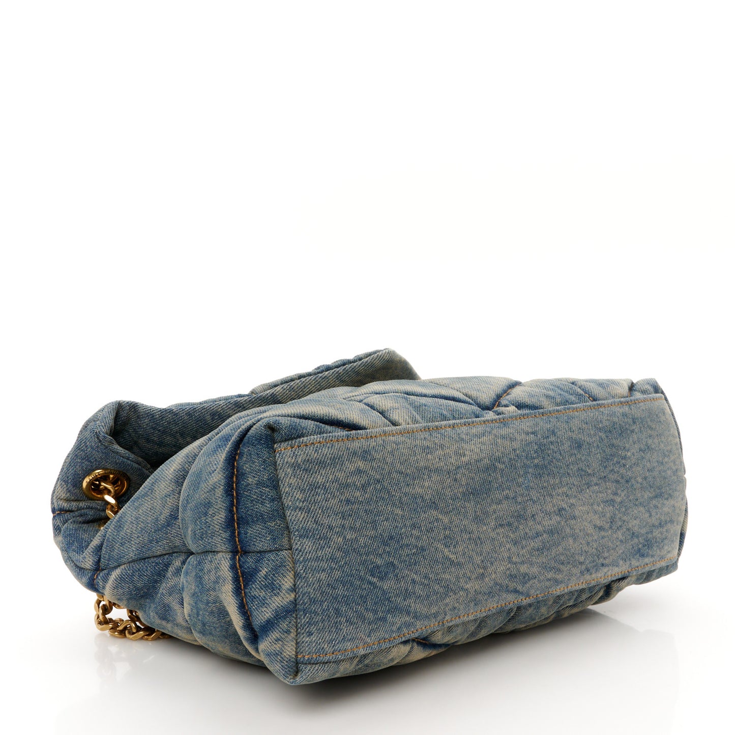 Denim Quilted Small Loulou Puffer Monogram Chain Satchel Blue Cinnamon