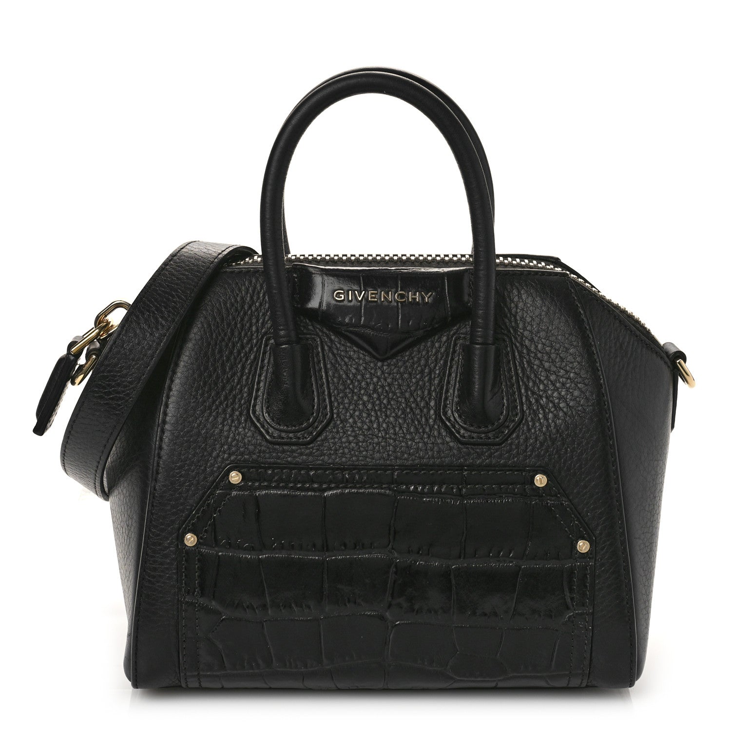 Givenchy Grained Calfskin Crocodile Embossed Mini Antigona Black 1 of 9