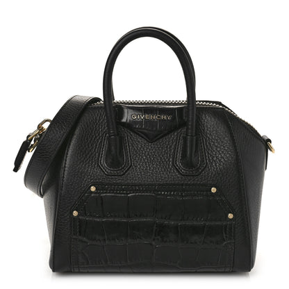 Givenchy Grained Calfskin Crocodile Embossed Mini Antigona Black 1 of 9