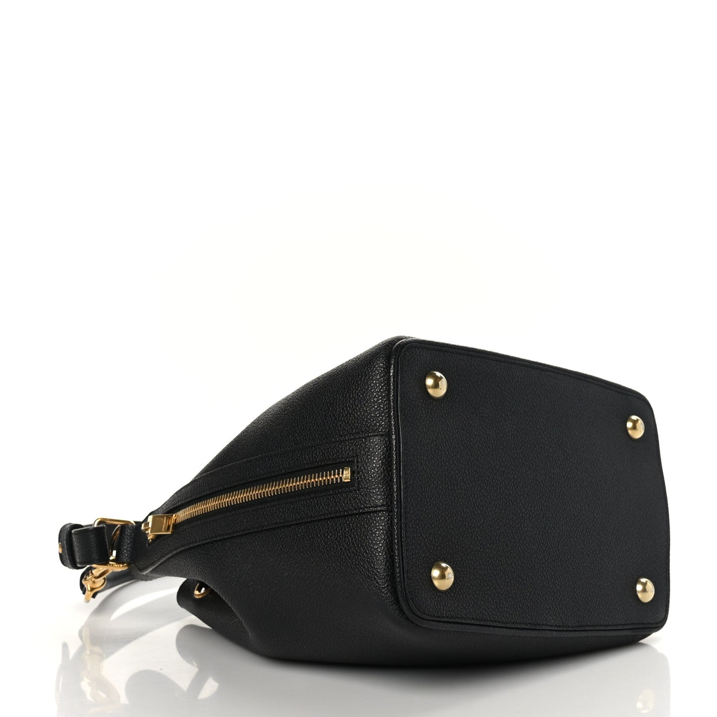 Grained Calfskin Medium Emmanuelle Bucket Bag Black