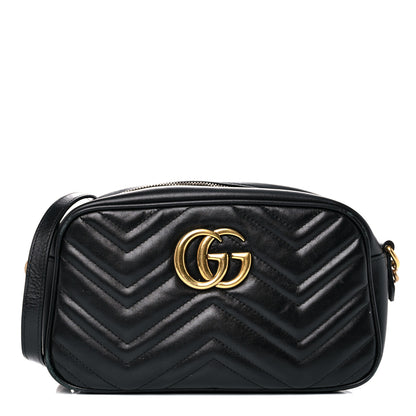 Gucci Calfskin Matelasse Small GG Marmont Chain Shoulder Bag Black 1 of 13