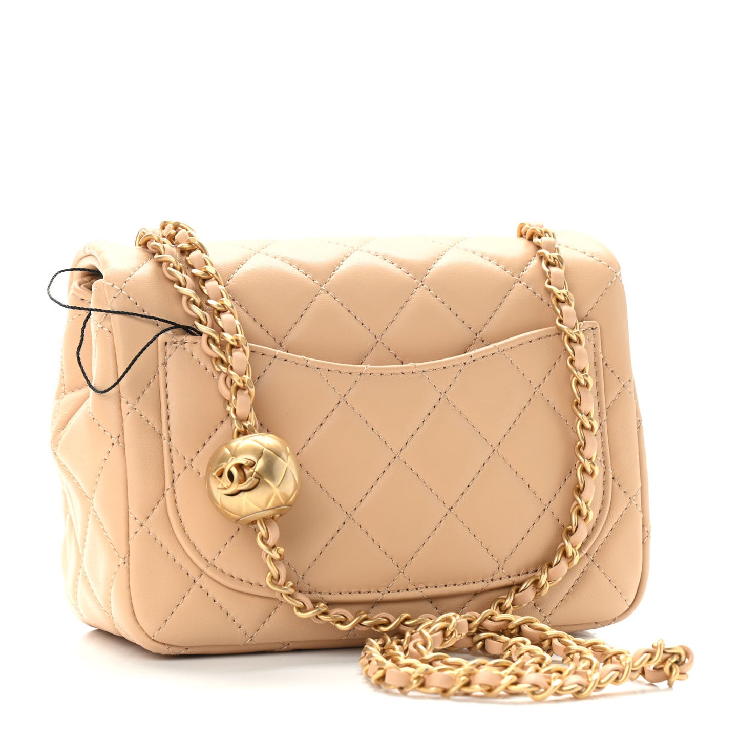 Lambskin Quilted Mini Pearl Crush Flap Beige