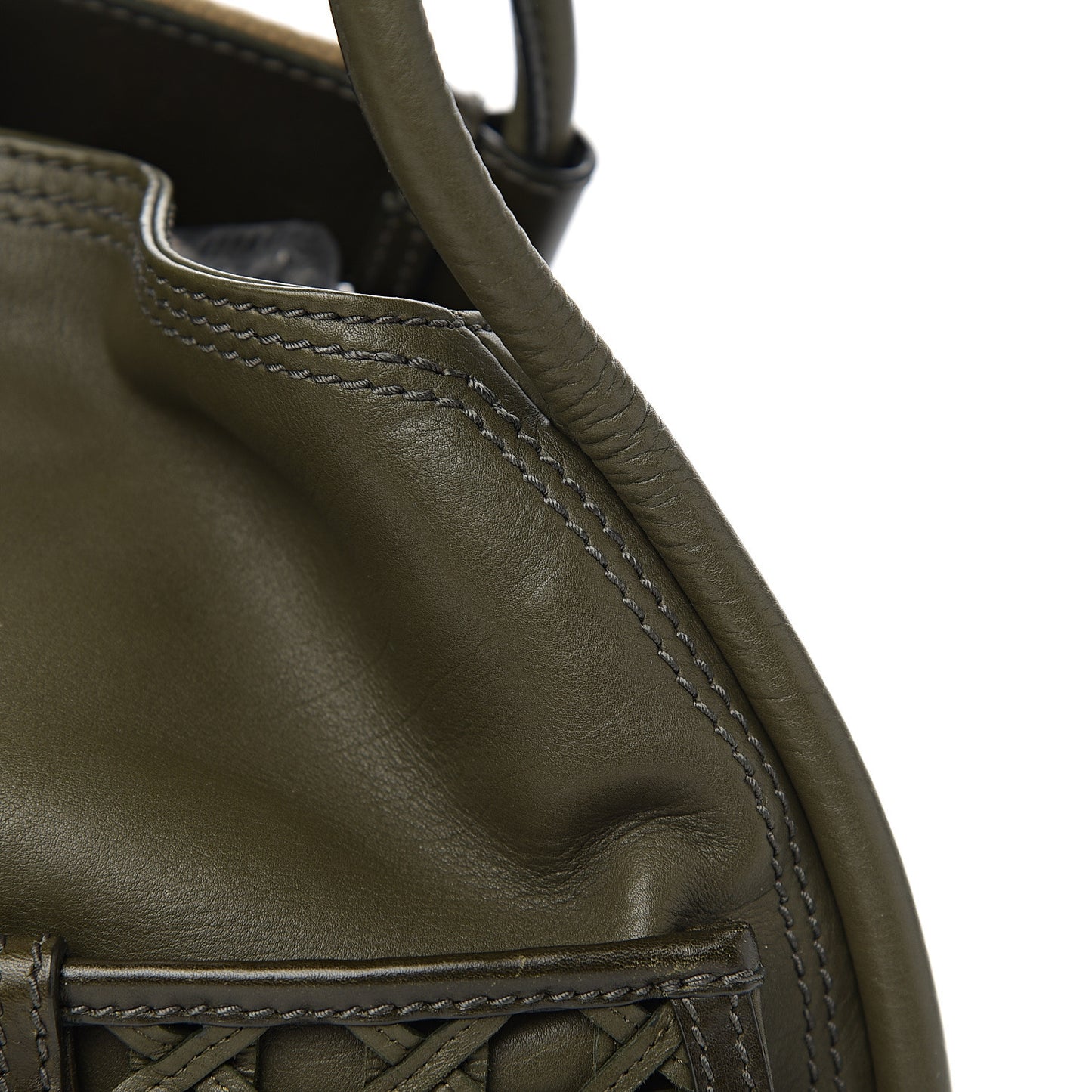 Calfskin Woven Satchel Dark Green