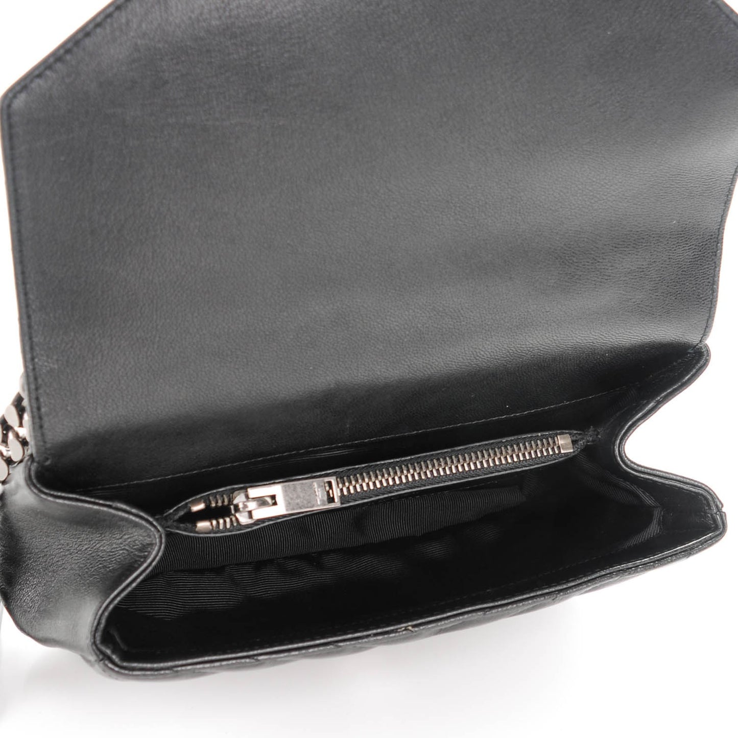 Sheepskin Matelasse Chevron Monogram Medium College Bag Black