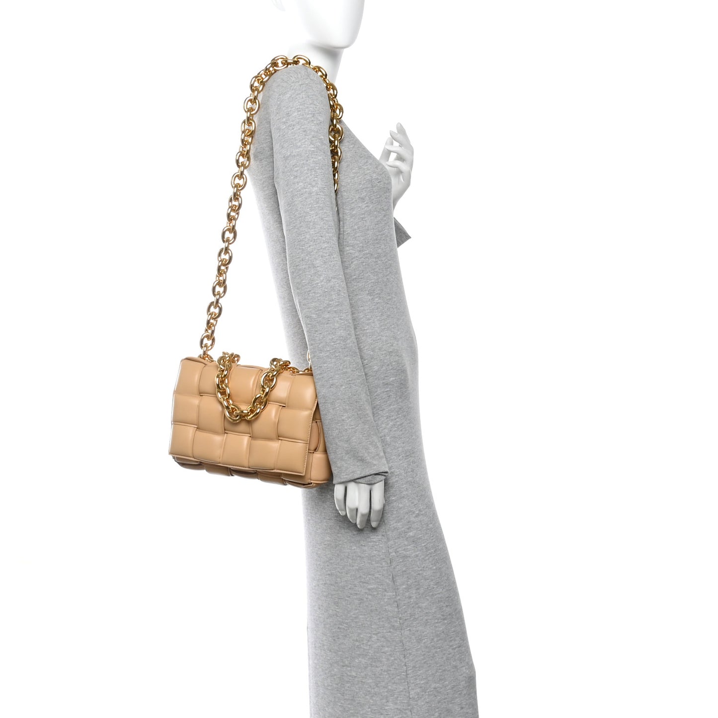 Lambskin Maxi Intreccio Padded Chain Cassette Crossbody Bag Porridge