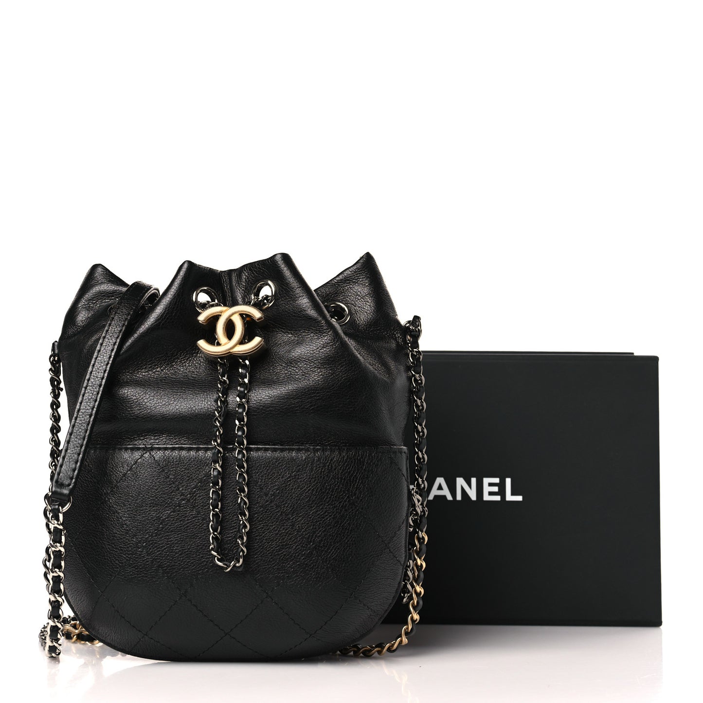 Calfskin Quilted Small Gabrielle Bucket Black