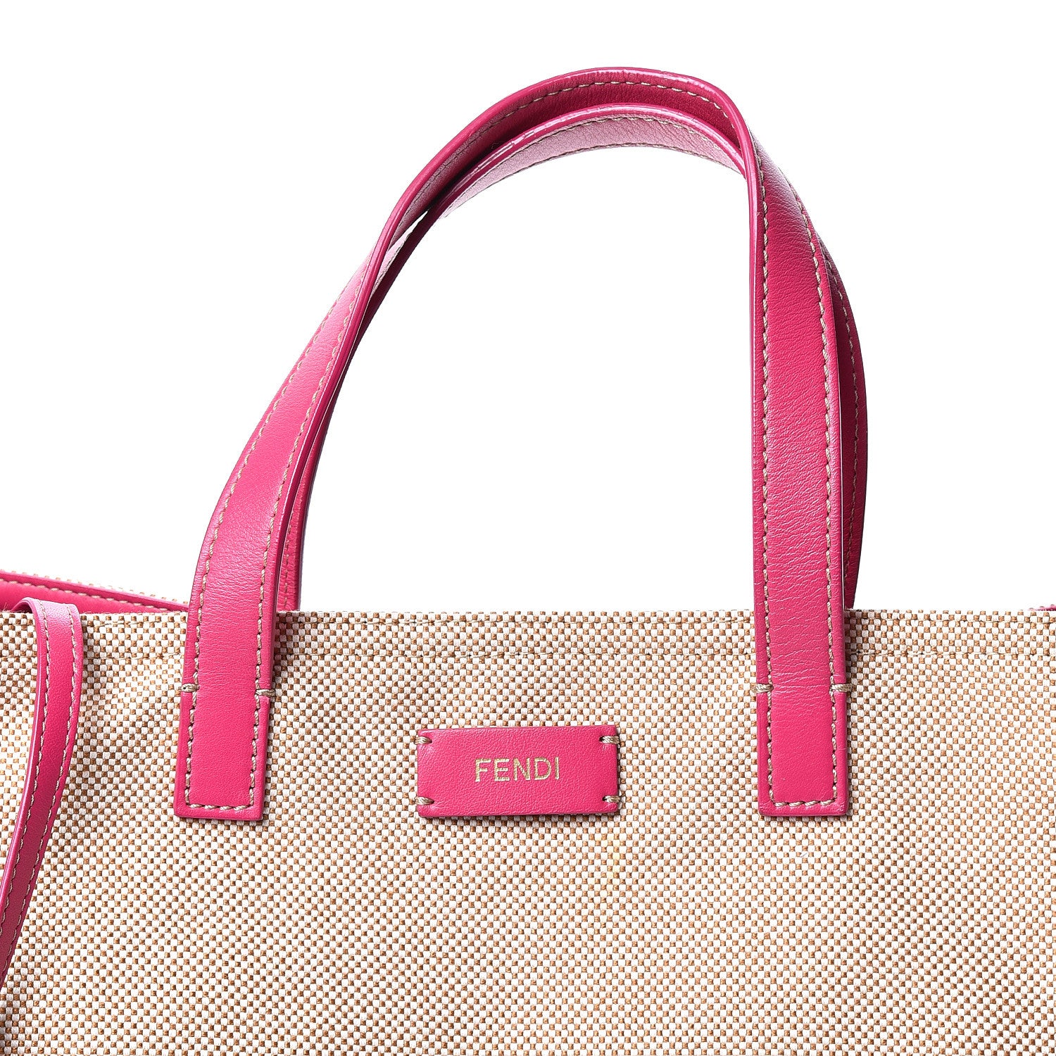 Fendi Canvas Vitello Simply Shopping Business Tote Natural Fuchsia 7 of 9