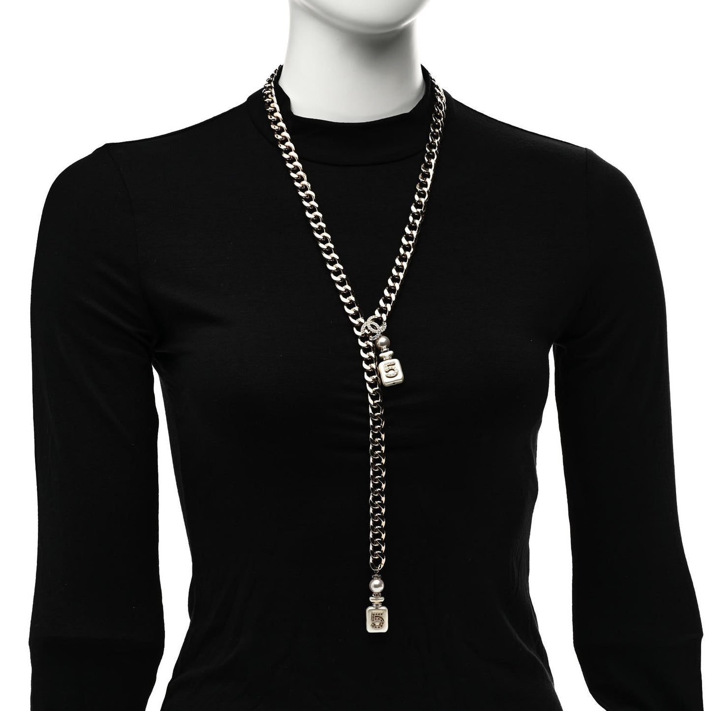Pearl Resin Crystal CC No 5 Perfume Bottle Chain Gold