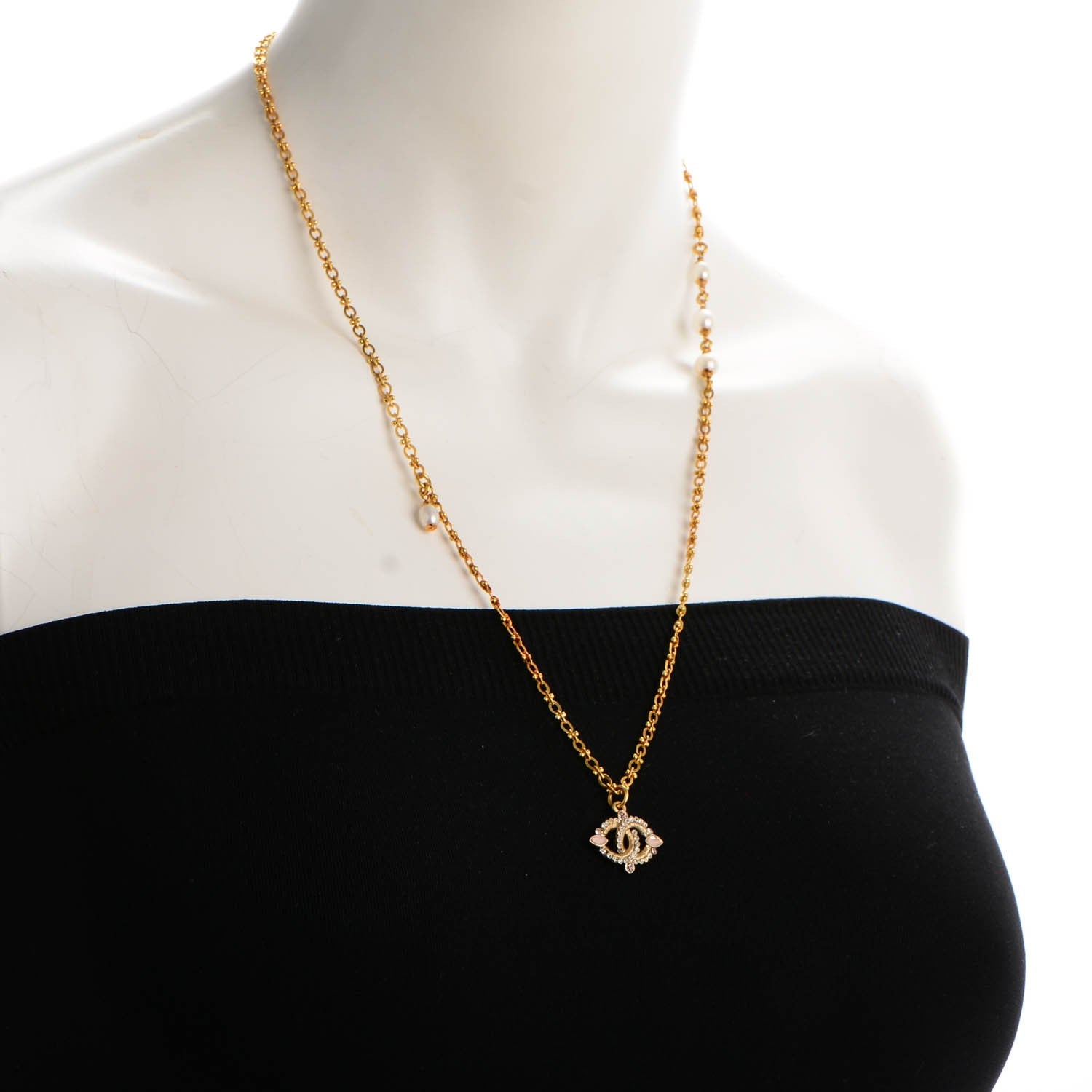 Chanel Pearl Crystal CC Necklace Gold 2 of 5