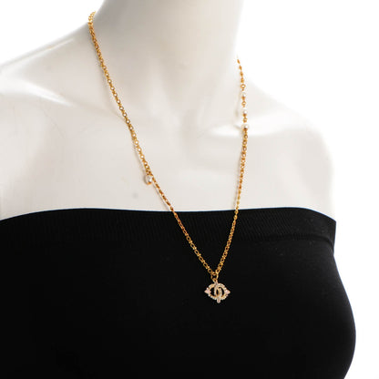 Chanel Pearl Crystal CC Necklace Gold 2 of 5