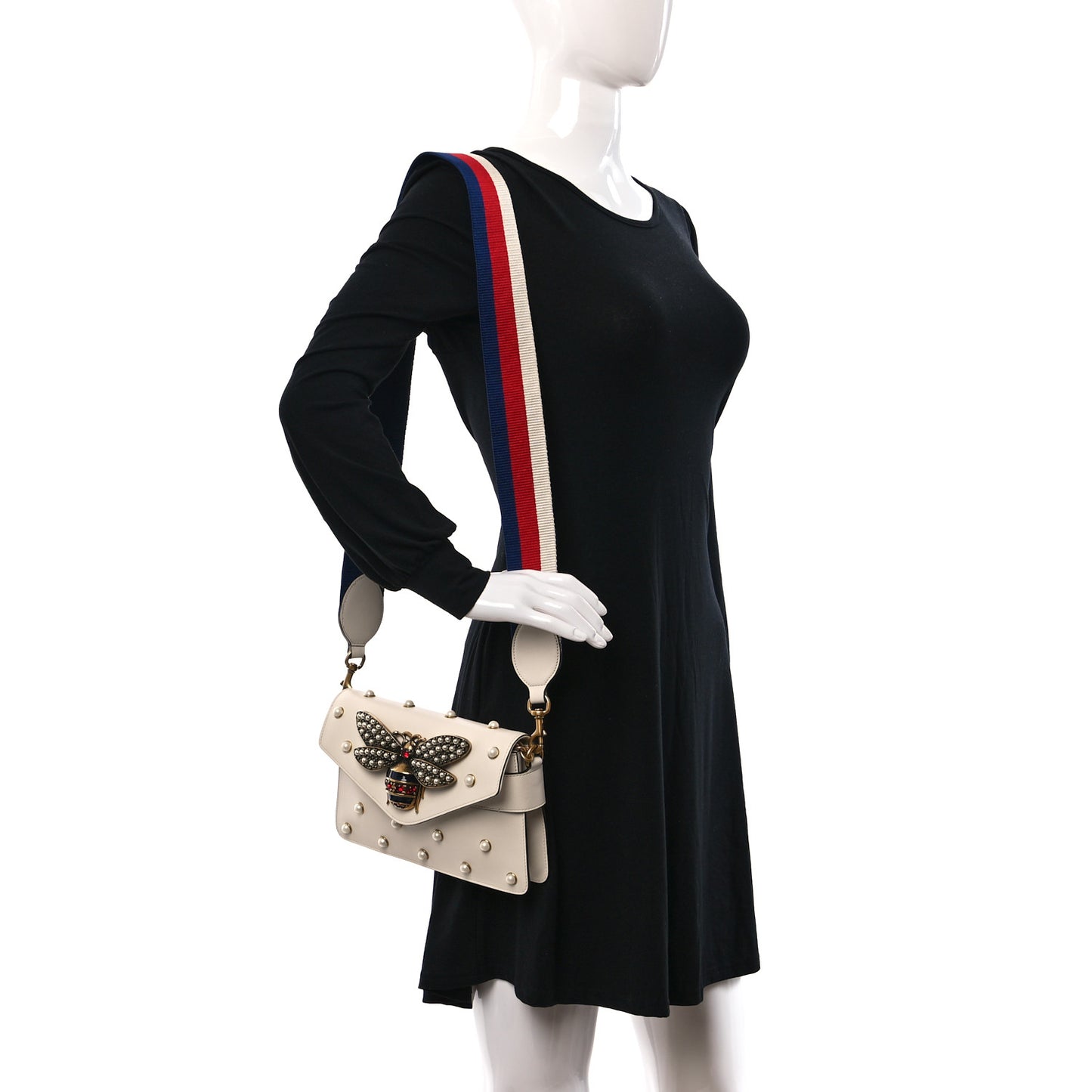 Nappa Pearl Studded Mini Queen Margaret Broadway Shoulder Bag Mystic White