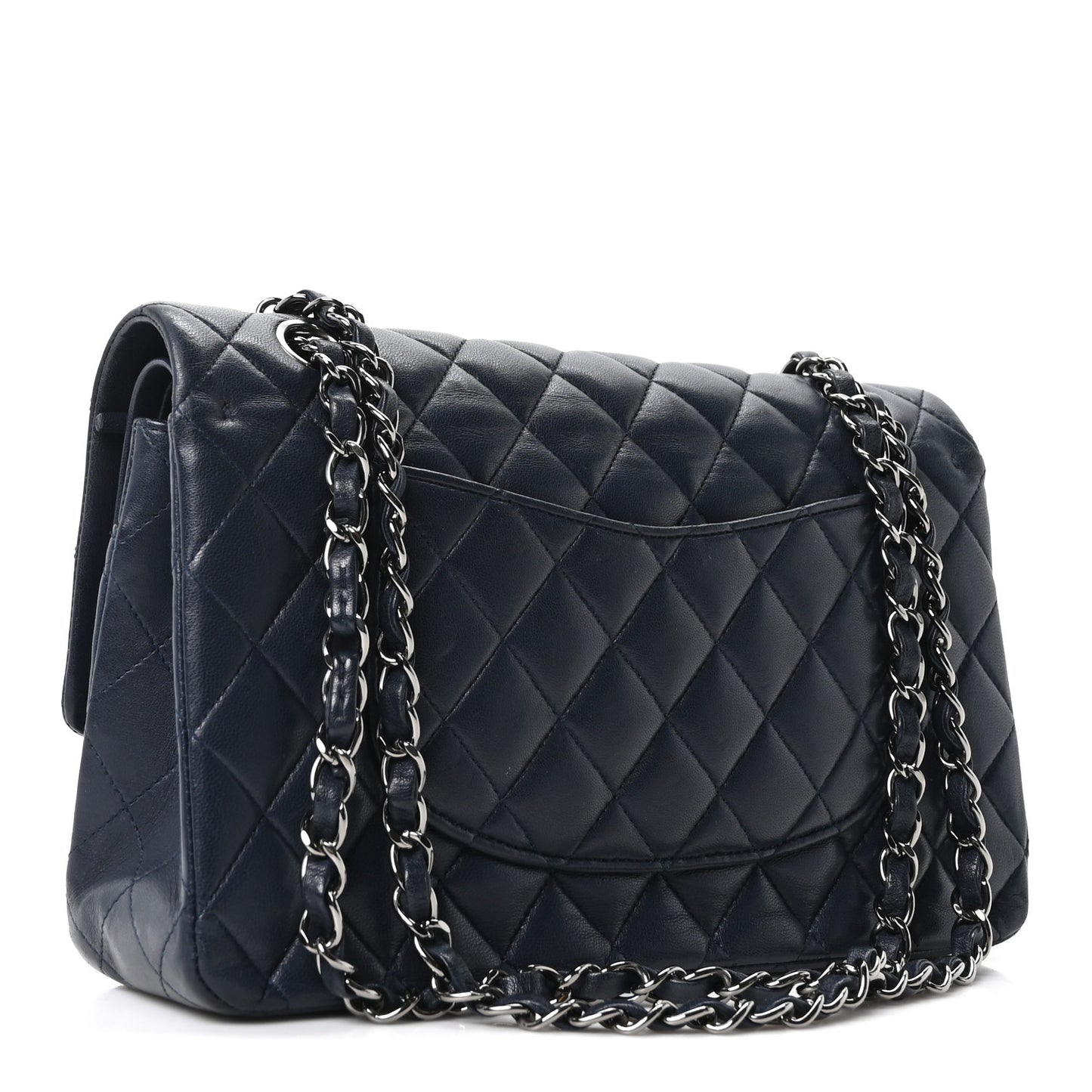 Lambskin Quilted Medium Double Flap Navy