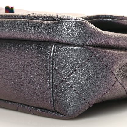 Chanel Iridescent Goatskin Quilted Small Double Carry Waist Chain Flap Purple 10 of 10