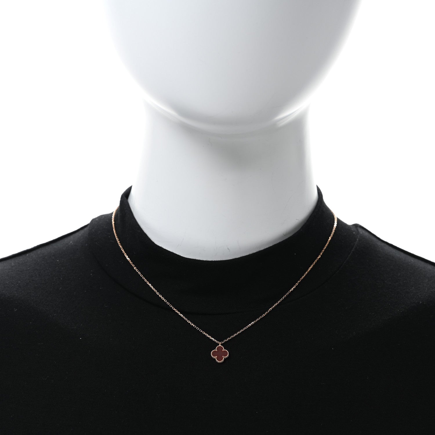 Van Cleef & Arpels 18K Rose Gold Carnelian Sweet Alhambra Pendant Necklace 2 of 4
