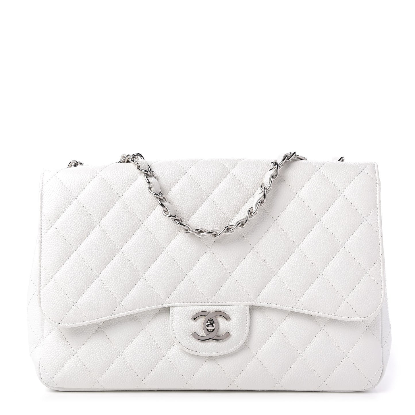 Caviar Quilted Jumbo Single Flap White