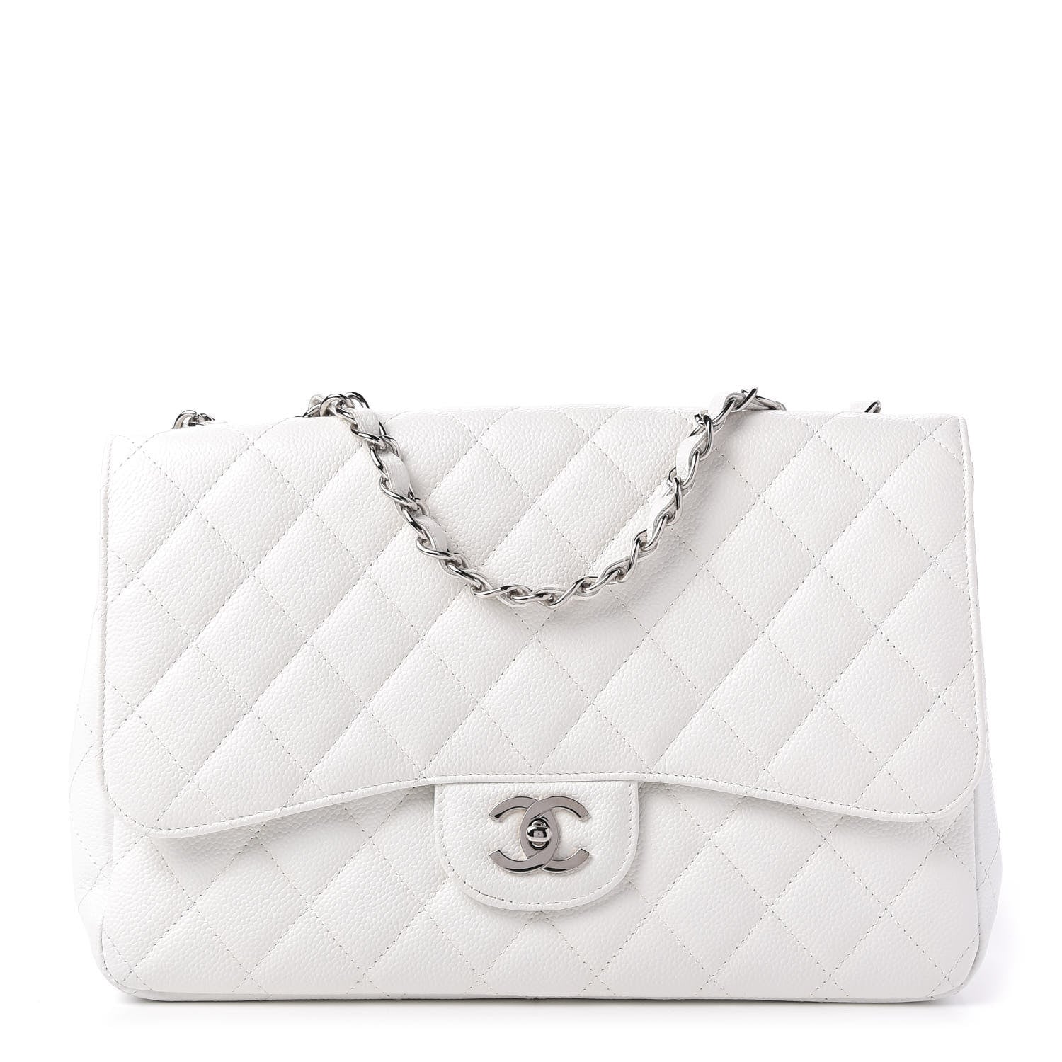 Chanel Caviar Quilted Jumbo Single Flap White 1 of 15