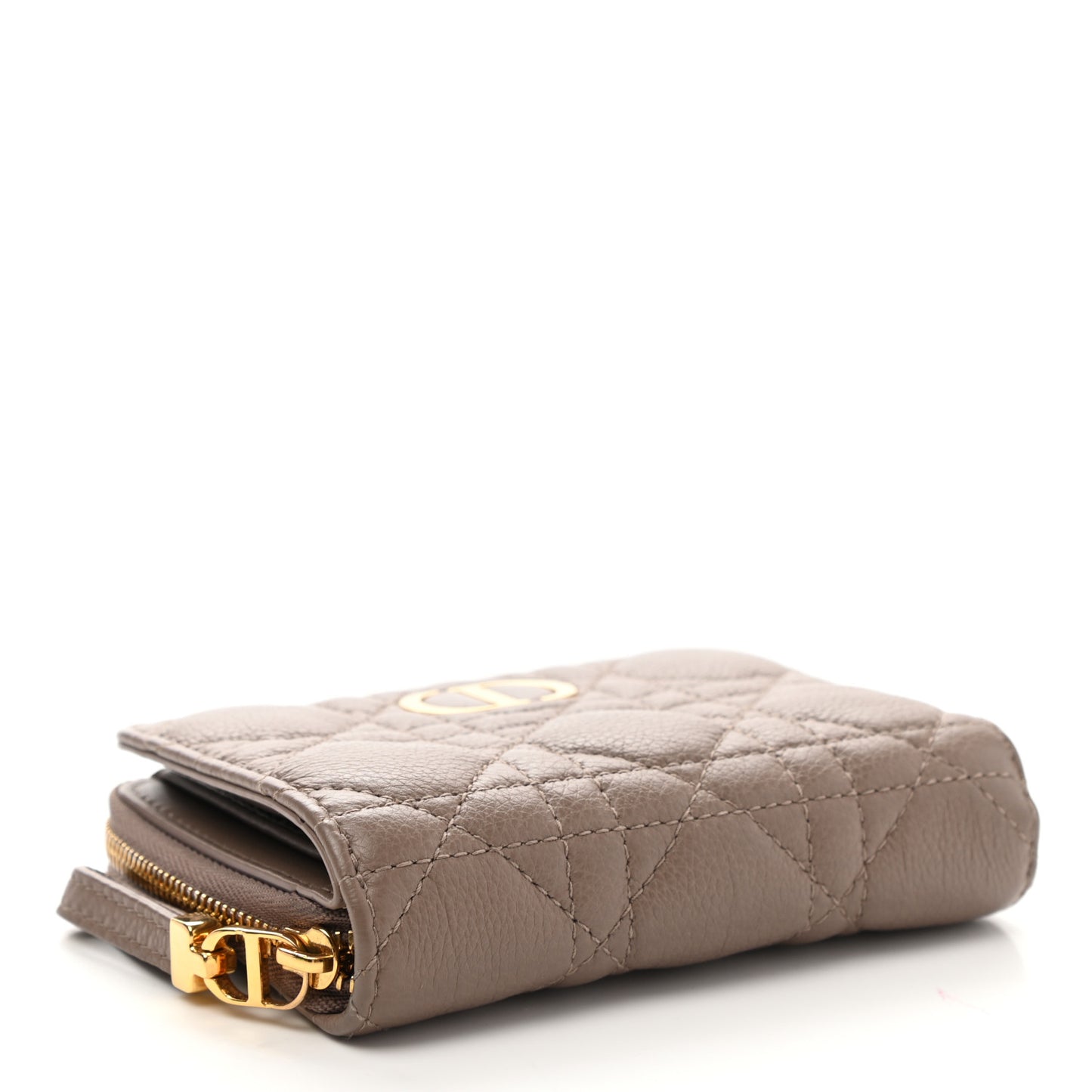 Grained Calfskin Supple Cannage Caro Scarlet Zipped Wallet Taupe