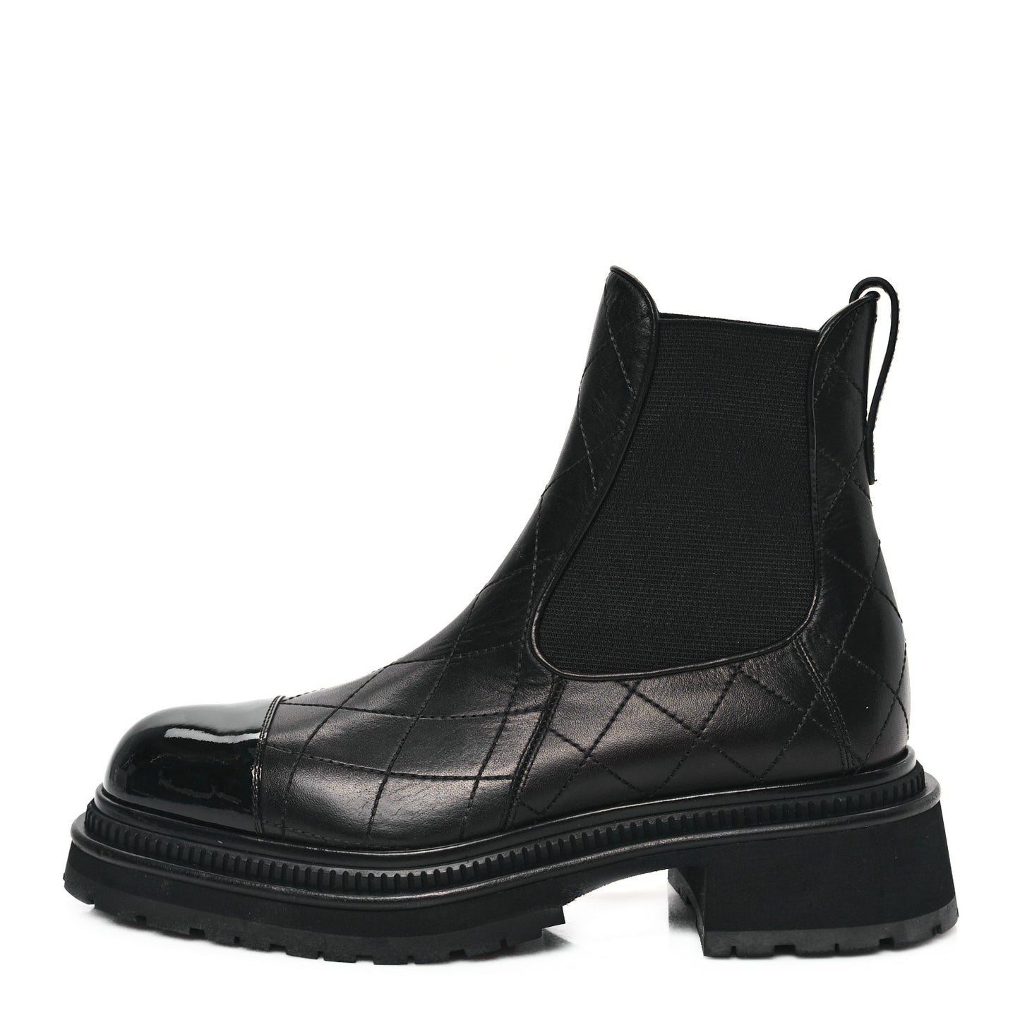 Calfskin Patent Cap Toe Quilted Short Boots 39.5 Black