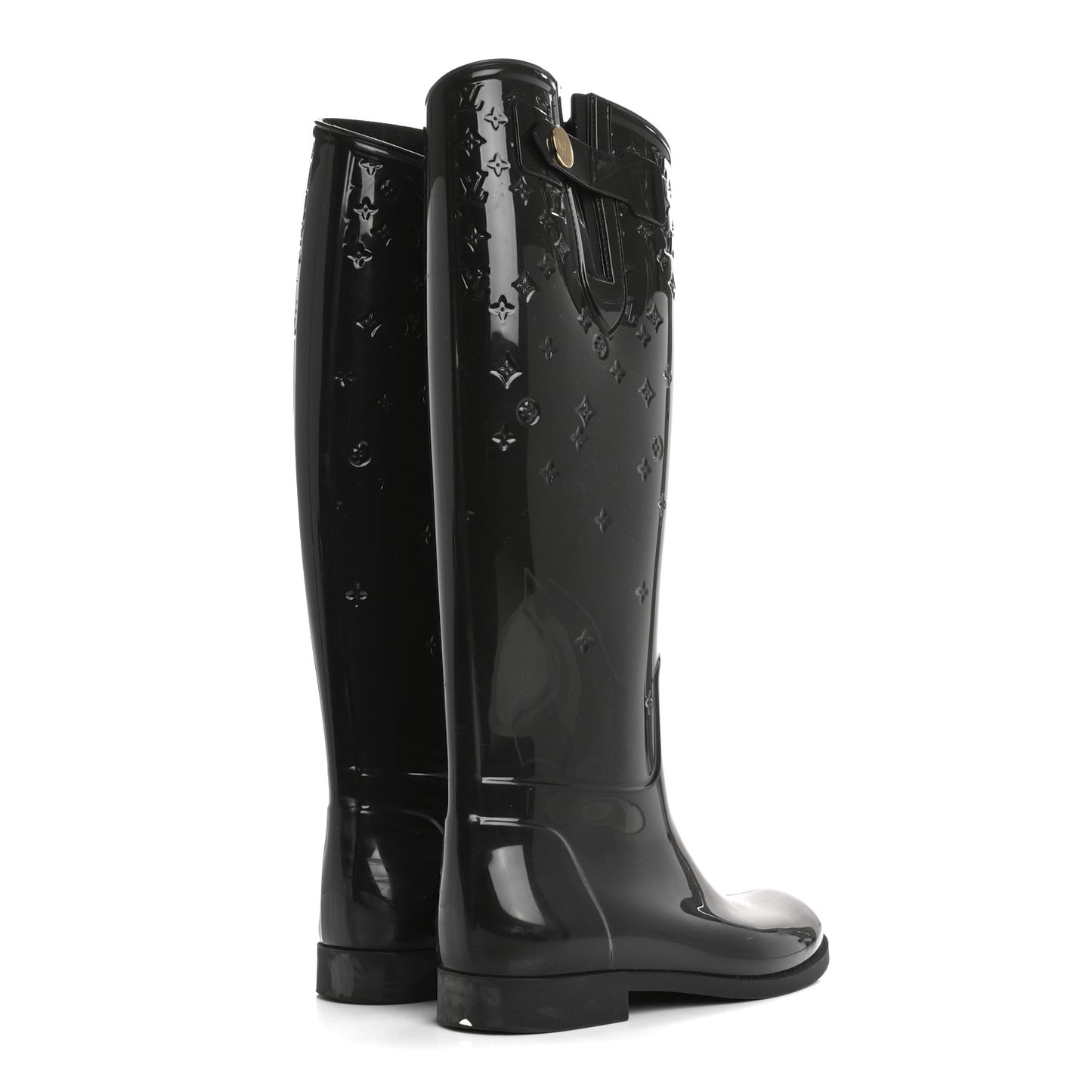 Rubber Embossed Monogram Drops High Rain Boots 37 Black