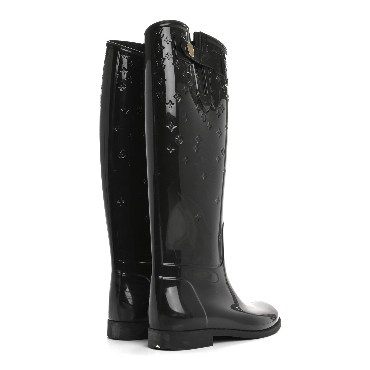 Louis Vuitton Rubber Embossed Monogram Drops High Rain Boots 37 Black 4 of 12