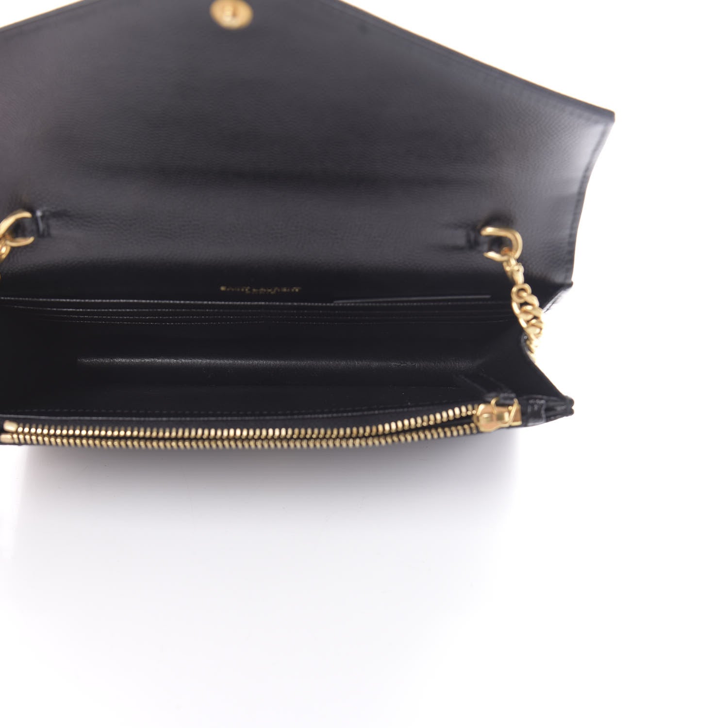 Saint Laurent Grain De Poudre Matelasse Chevron Monogram Envelope Chain Wallet Black 6 of 12