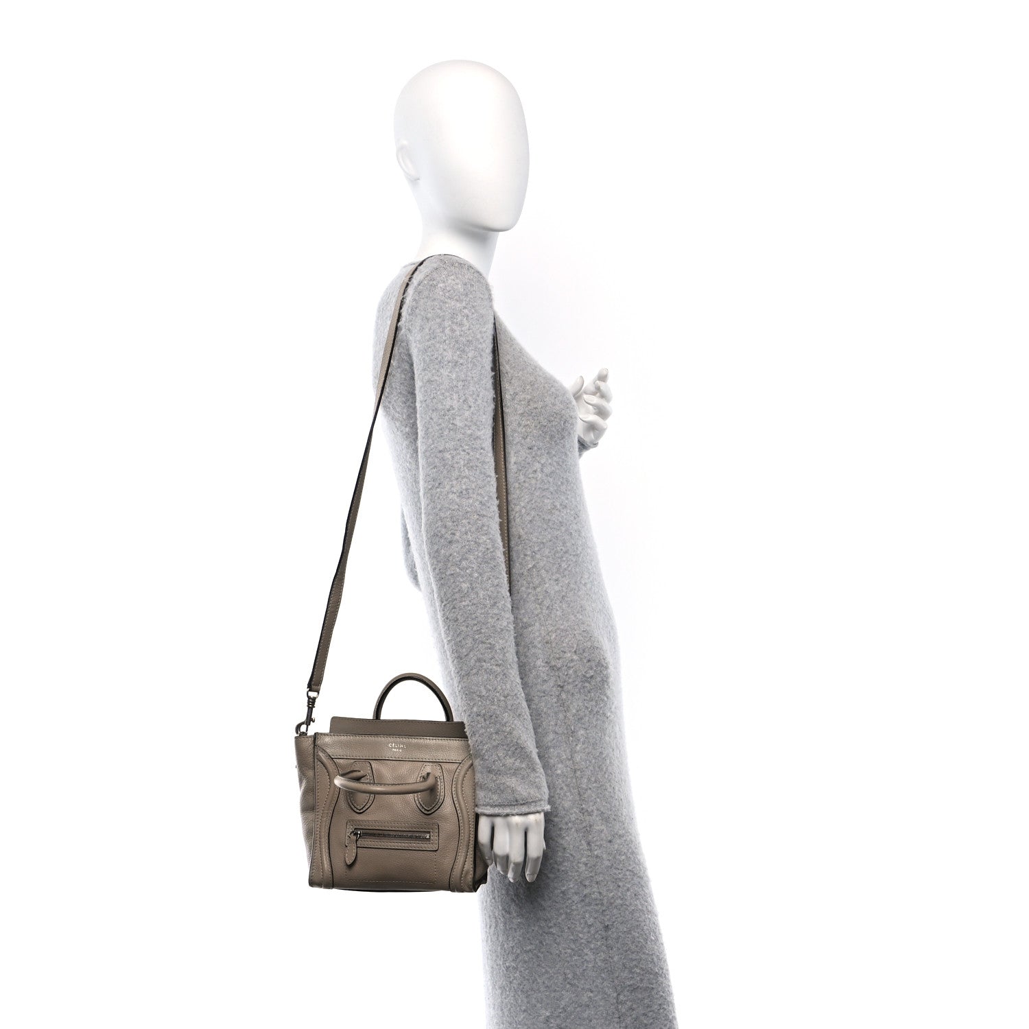 Celine Drummed Calfskin Nano Luggage Dune 2 of 12