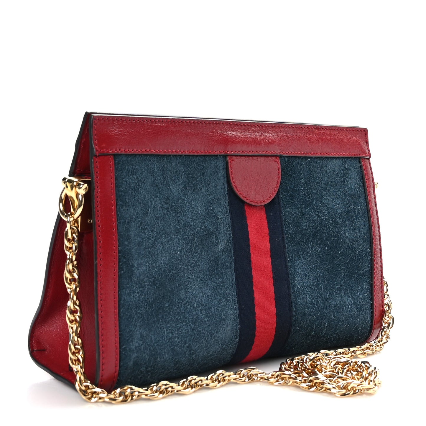 Suede Calfskin Web Small Ophidia Chain Shoulder Bag New Blue Romantic Cherry