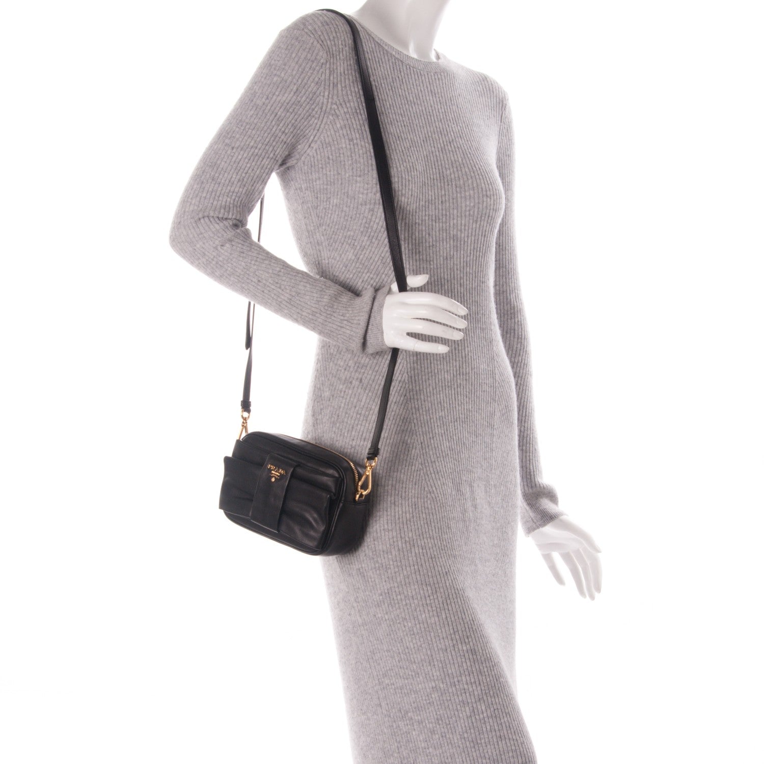 Prada Nappa Fiocco Bow Crossbody Clutch Black 2 of 8
