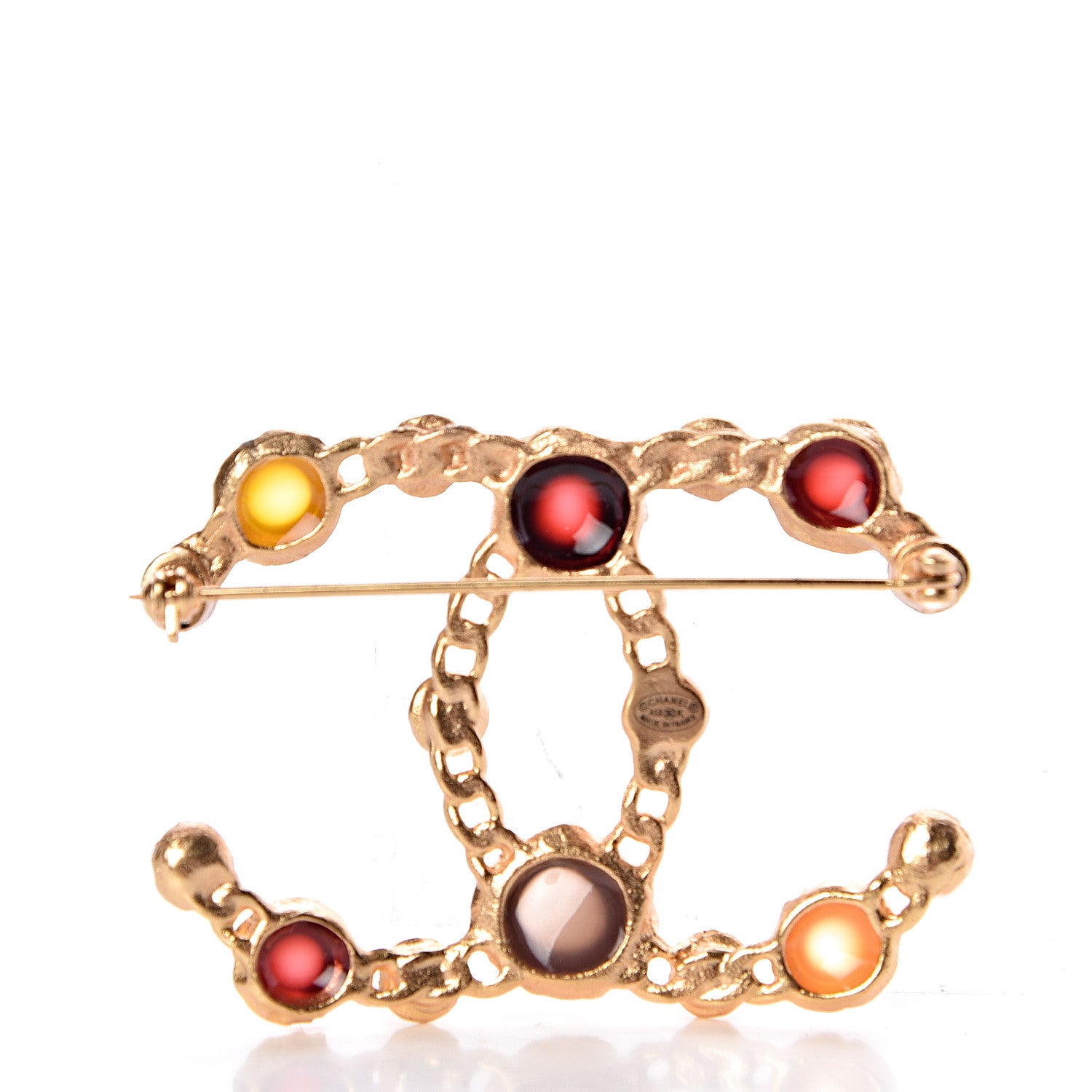 Chanel Gripoix Pearl CC Brooch Gold Multicolor 3 of 4