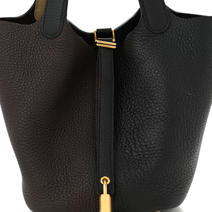Hermes Taurillon Clemence Casaque Picotin Lock 18 PM Black Ebene Trench 8 of 10
