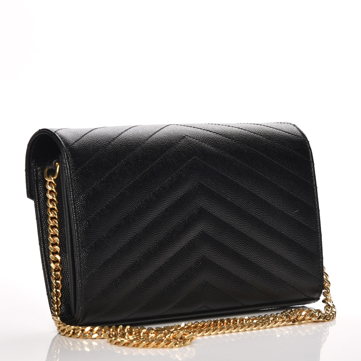 Grain De Poudre Matelasse Chevron Monogram Chain Wallet Black