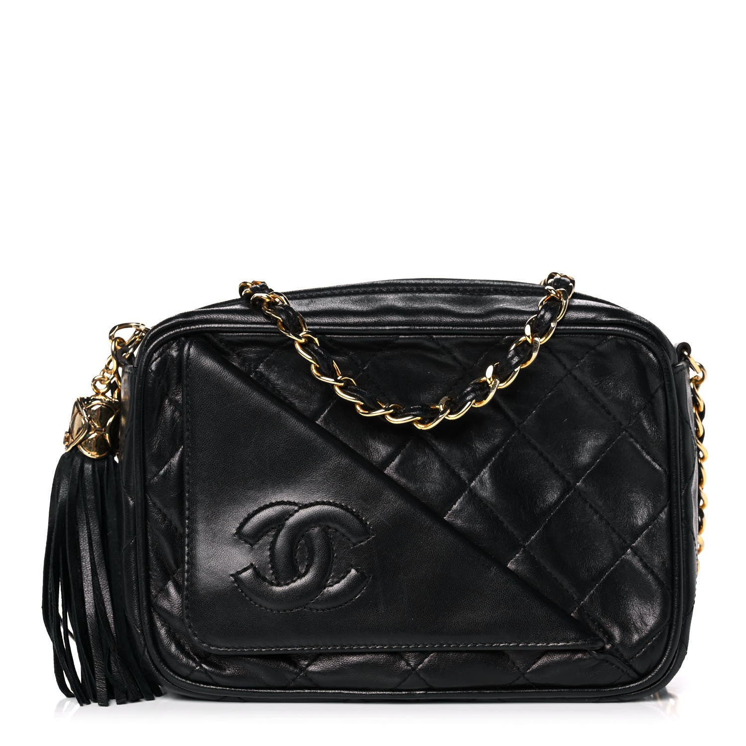 Chanel Lambskin Quilted CC Tassel Flap Camera Case Black 1 of 9