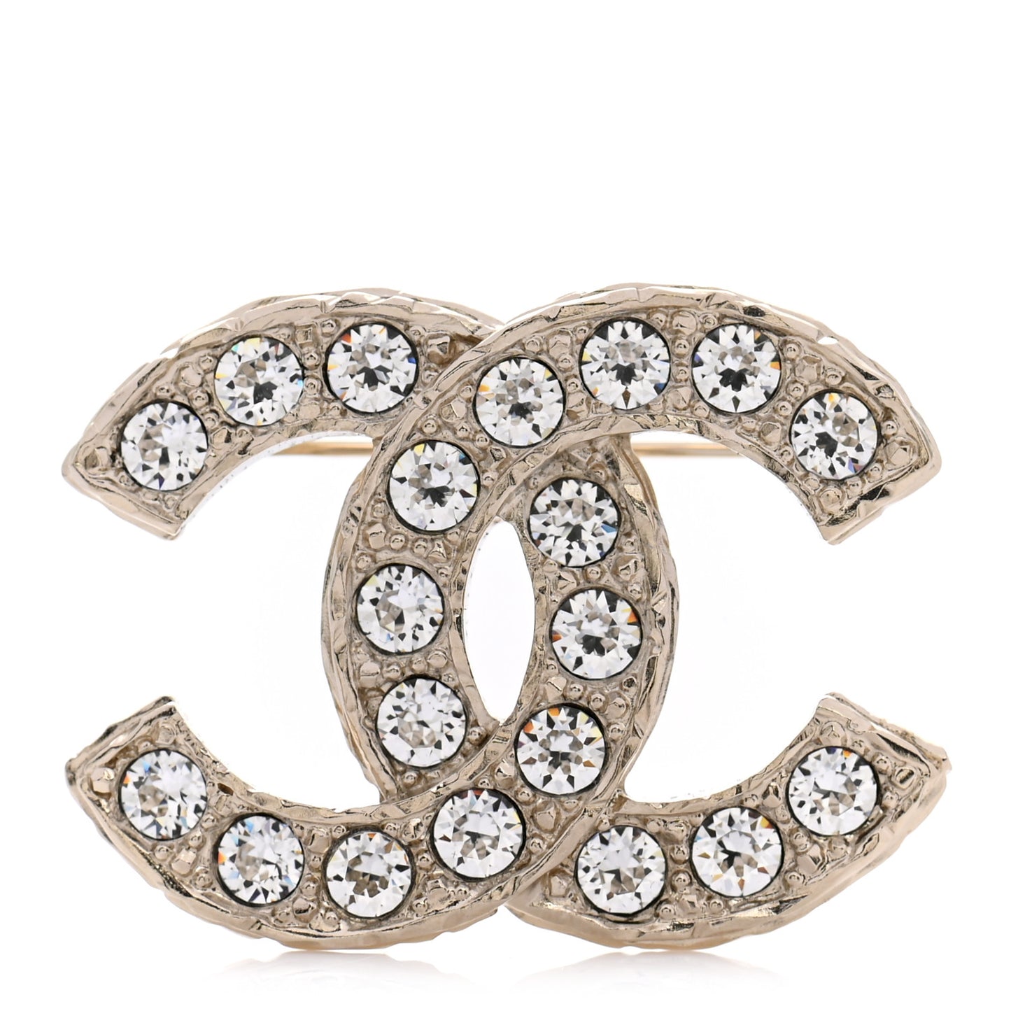 Crystal Textured CC Brooch Light Gold