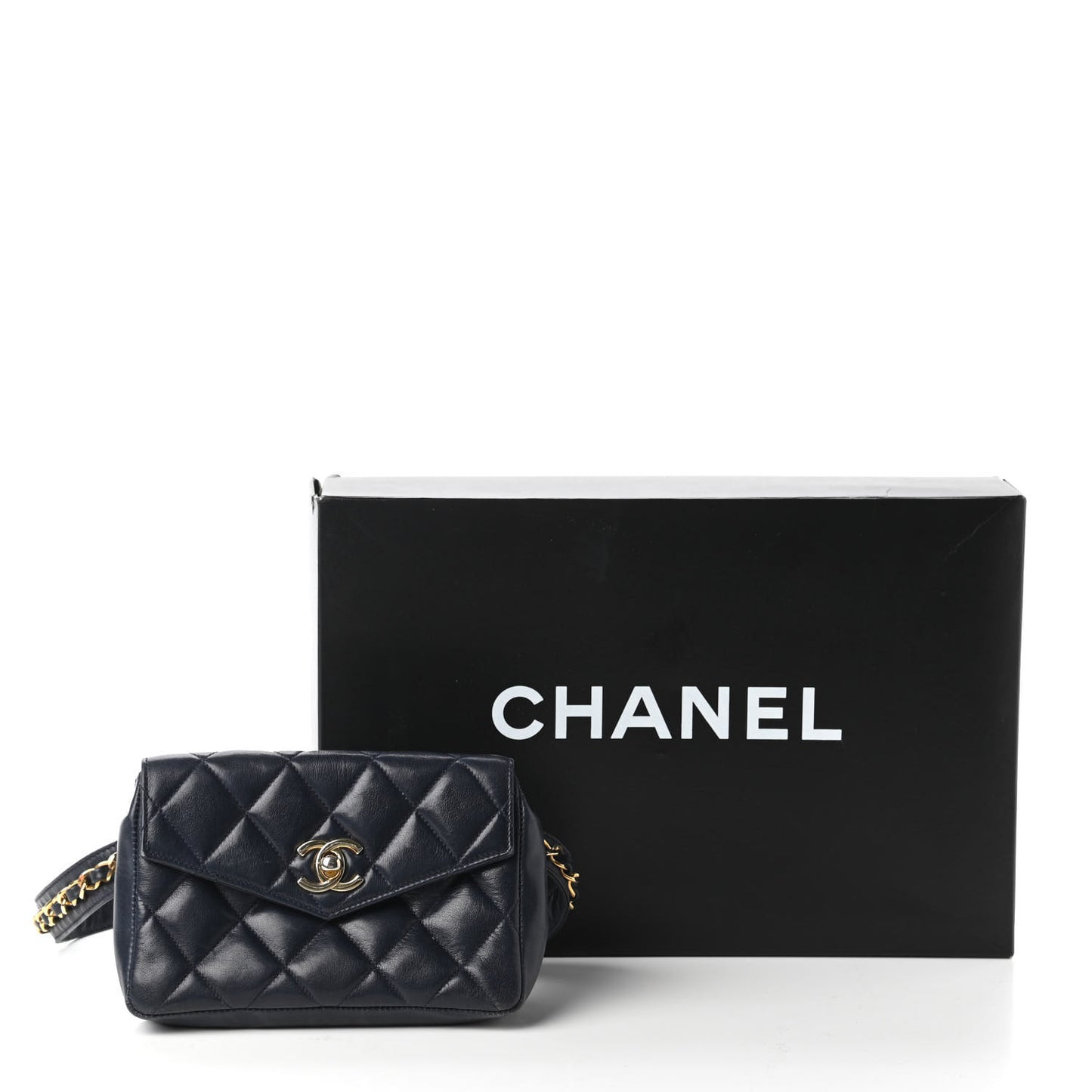 Lambskin Quilted Flap Waist Belt Bag Navy