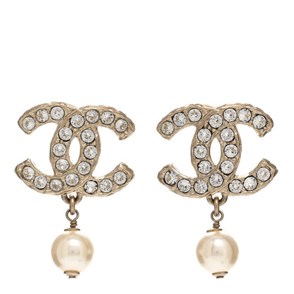 Chanel Pearl Crystal CC Drop Earrings Gold 1 of 5