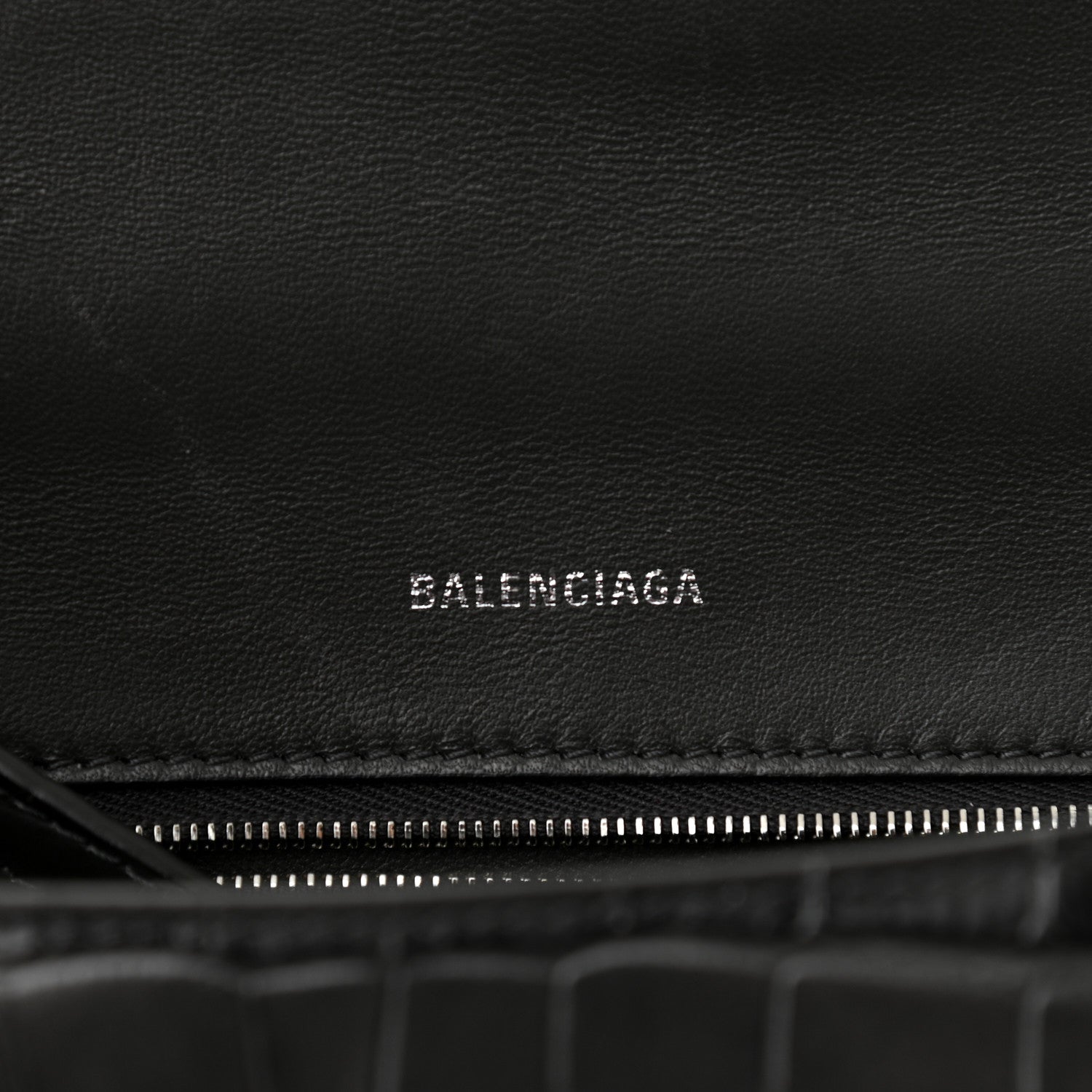 Balenciaga Shiny Calfskin Crocodile Embossed Small Hourglass Top Handle Bag Dark Grey 5 of 10