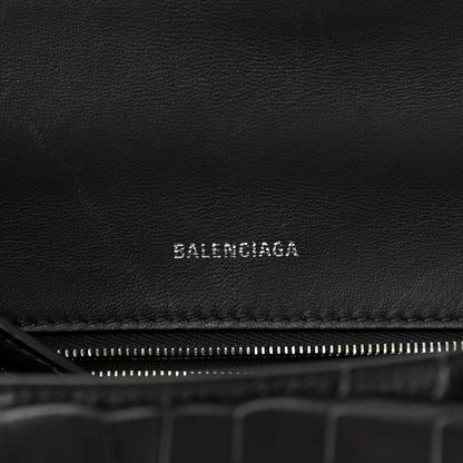 Balenciaga Shiny Calfskin Crocodile Embossed Small Hourglass Top Handle Bag Dark Grey 5 of 10