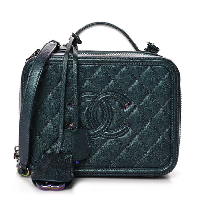 Chanel Iridescent Caviar Quilted Medium CC Filigree Vanity Case Dark Turquoise 1 of 13