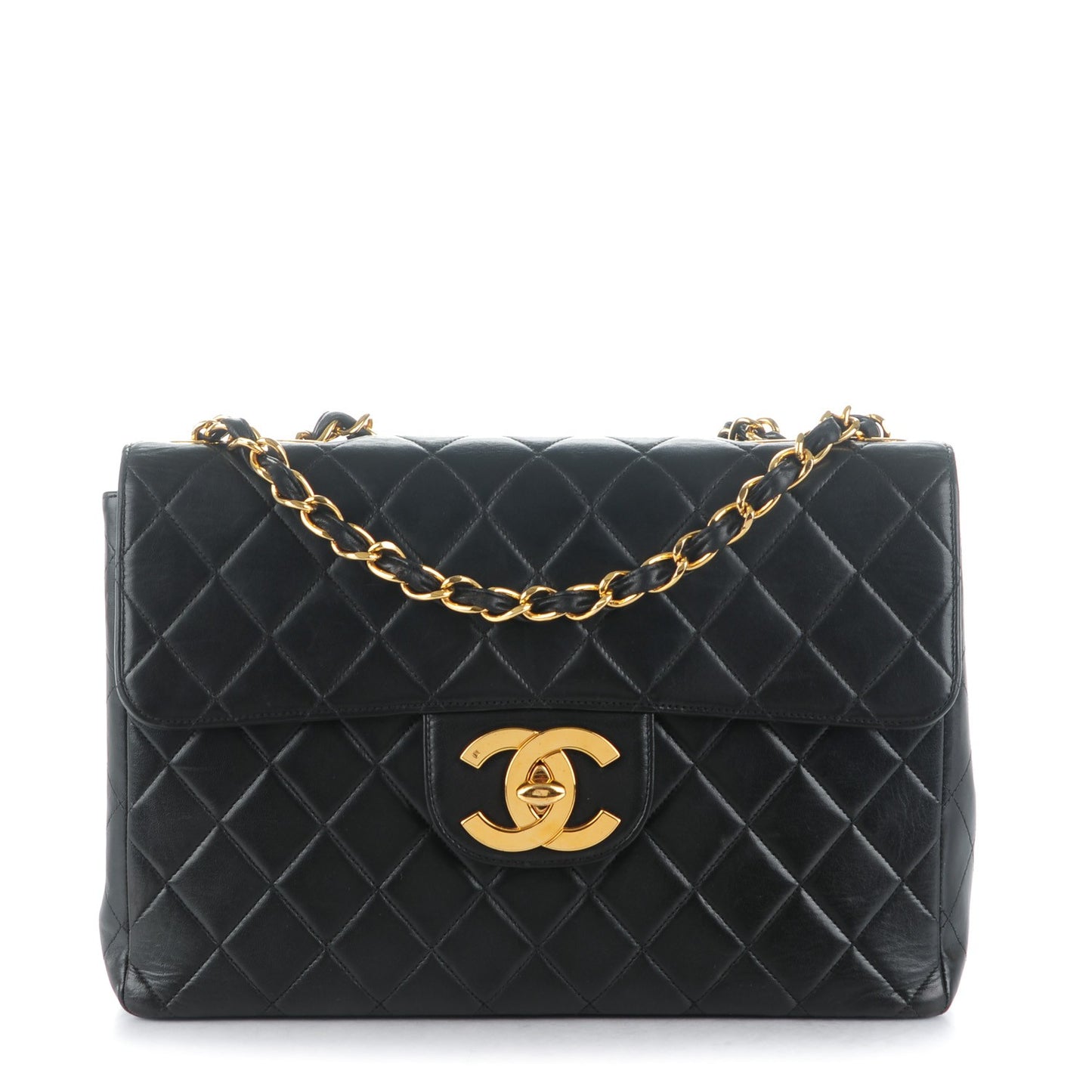 Lambskin Quilted Jumbo Single Flap Black