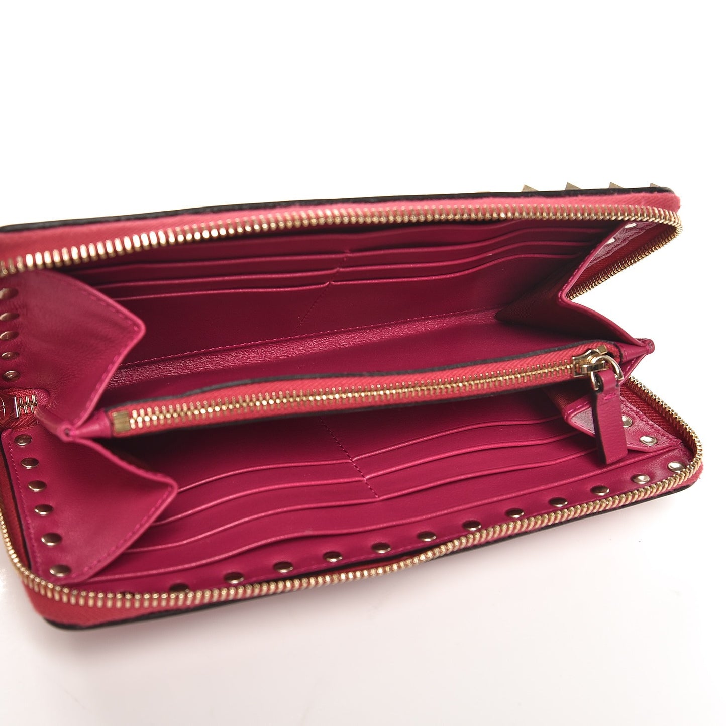 Calfskin Rockstud Zip Around Wallet Deep Cyclamin