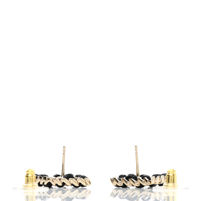 Chanel Crystal Lambskin Chain Sergeant Chanel Stud Earrings Black Gold 3 of 5