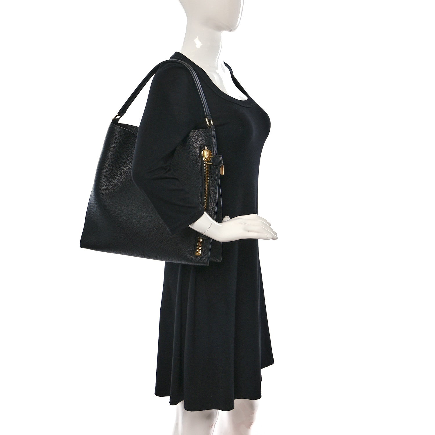 Tom Ford Pebbled Calfskin Small Alix Padlock Zip Hobo Bag Black 2 of 9