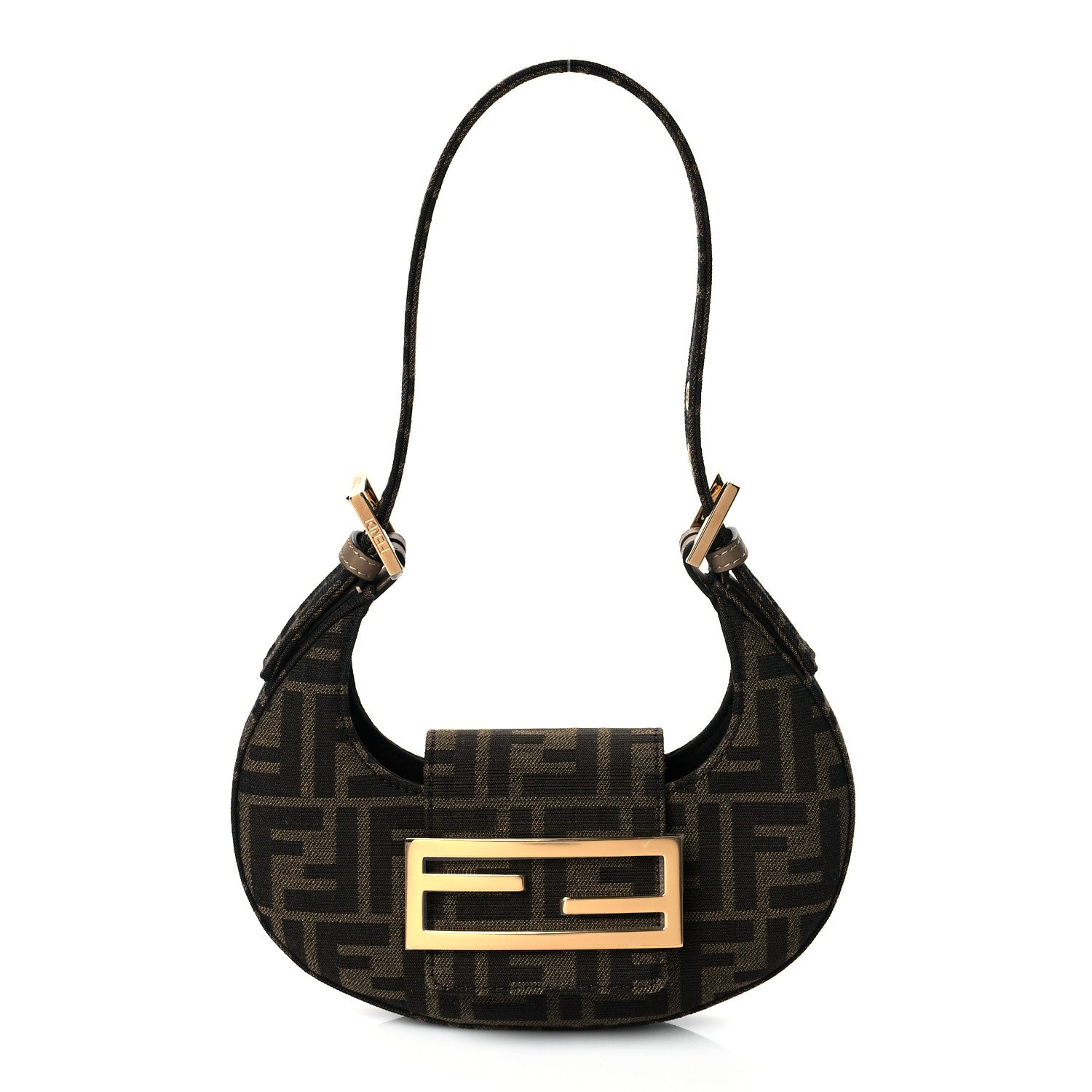 Fendi Fabric Jacquard FF 1974 Mini Cookie Hobo Bag Tobacco Moro 1 of 9