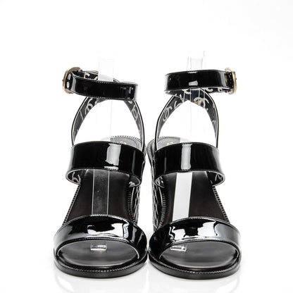 Chanel Patent Calfskin Quilted Heel Sandals 37.5 Black 2 of 7